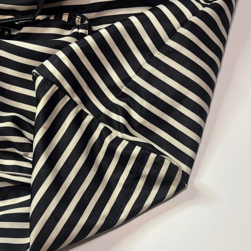 Kate Spade New York Black White Stripe Foldable Travel Tote Weekender Bag